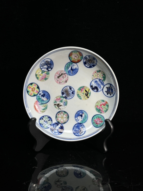 古玩陶瓷清光緒 官窯 青花加彩皮球花盤拍賣，當前價格32000元