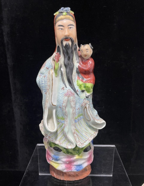 古玩陶瓷民國粉彩花卉三星雕像（大號）拍賣，當前價格1200元