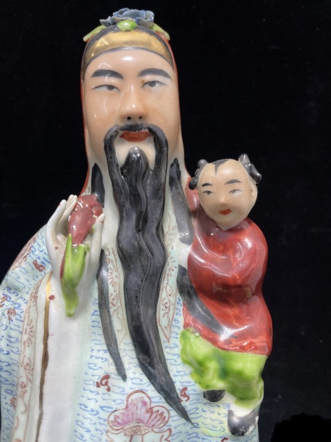 古玩陶瓷民國粉彩花卉三星雕像（大號）拍賣，當前價格1200元