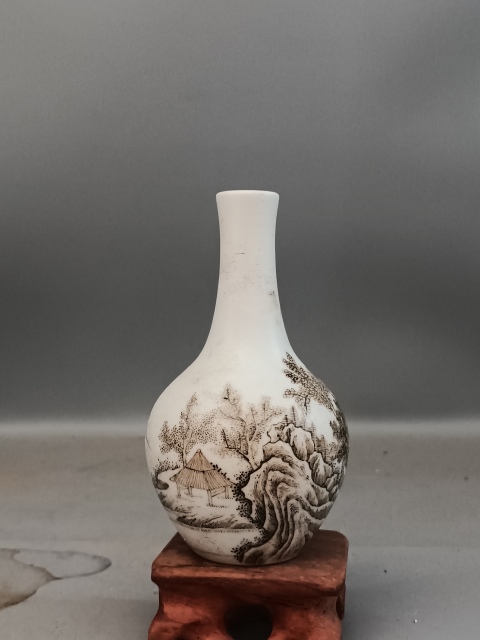 古玩陶瓷墨彩山水紋天球瓶拍賣,當前價格0元