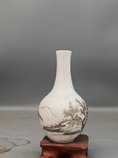 古玩陶瓷墨彩山水紋天球瓶拍賣,當前價格0元