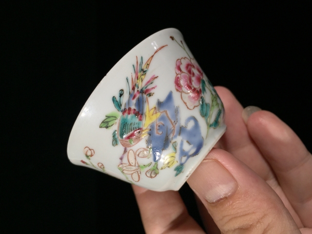 古玩陶瓷雍正錦雞富貴牡丹粉彩杯拍賣，當前價格2680元