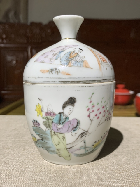 古玩陶瓷粉彩桃花仕女紋蓋缸拍賣,當前價格1500元