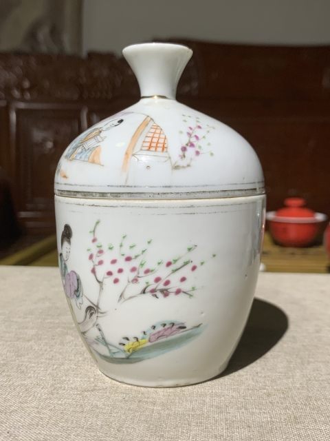 古玩陶瓷粉彩桃花仕女紋蓋缸拍賣,當前價格1500元