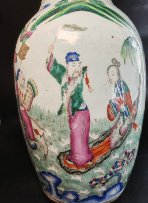 古玩陶瓷粉彩八仙過海紋撇口瓶拍賣，當前價格7000元