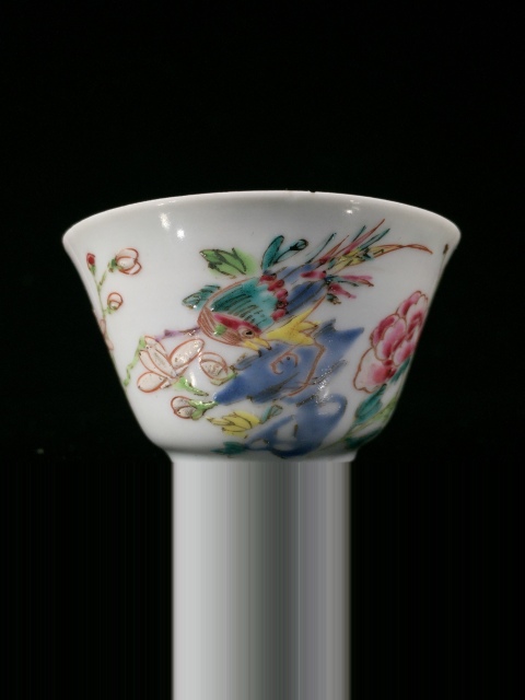 古玩陶瓷雍正錦雞富貴牡丹粉彩杯拍賣，當前價格2680元