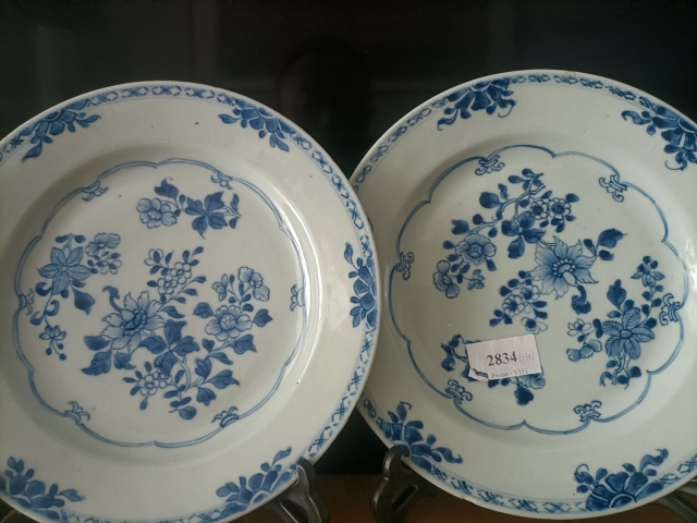 古玩陶瓷康熙 一對青花花卉紋盤拍賣,當前價格1280元