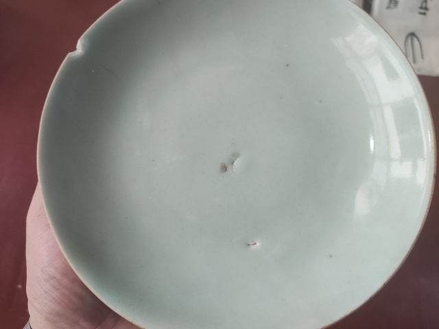 古玩陶瓷清中期豆青釉盤拍賣,當前價格188元