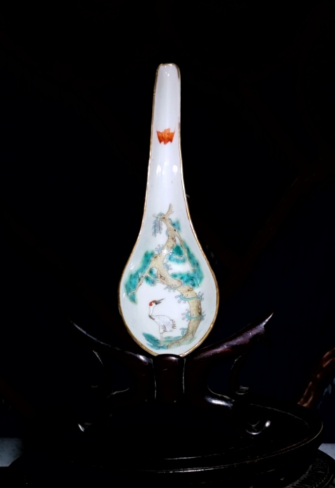 古玩陶瓷道光·粉彩松鶴延年紋湯匙真品鑒賞圖