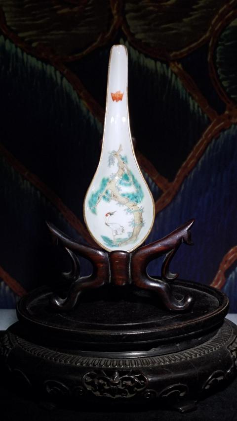 古玩陶瓷道光·粉彩松鶴延年紋湯匙真品鑒賞圖