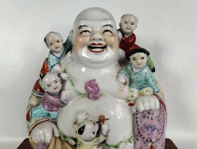 古玩陶瓷民國-粉彩五子登科彌勒佛坐像拍賣,當前價格1699元