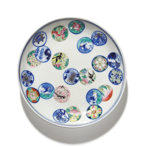 古玩陶瓷清光緒 官窯 青花加彩皮球花盤拍賣，當前價格32000元