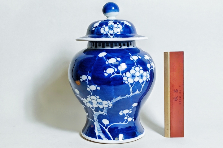 古玩陶瓷民國·青花留白冰梅紋將軍罐真品鑒賞圖