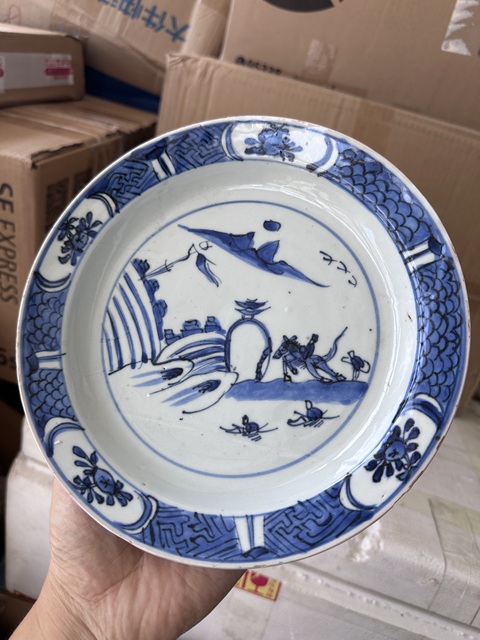 古玩陶瓷青花山水人物紋折沿盤拍賣,當前價格3000元