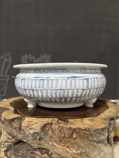 古玩陶瓷清中期青花萬壽香爐水仙盤拍賣，當前價格450元