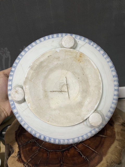 古玩陶瓷清中期青花萬壽香爐水仙盤拍賣，當前價格450元