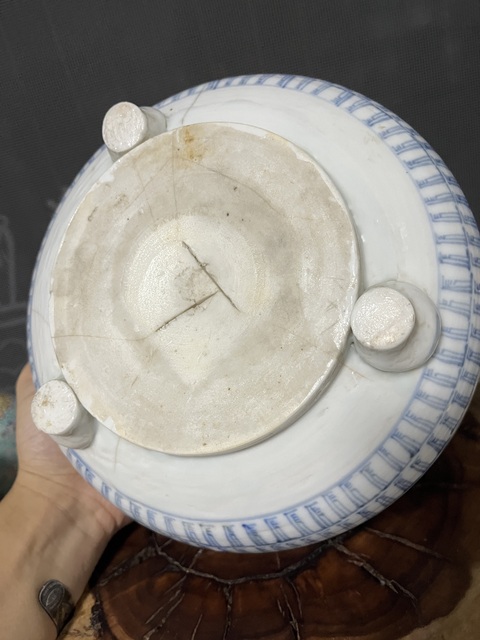 古玩陶瓷清中期青花萬壽香爐水仙盤拍賣，當前價格450元