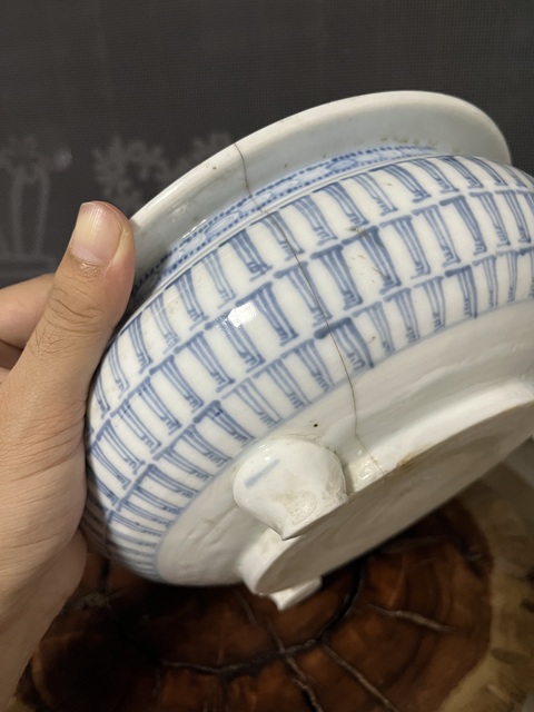 古玩陶瓷清中期青花萬壽香爐水仙盤拍賣，當前價格450元