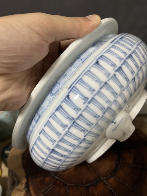 古玩陶瓷清中期青花萬壽香爐水仙盤拍賣，當前價格450元