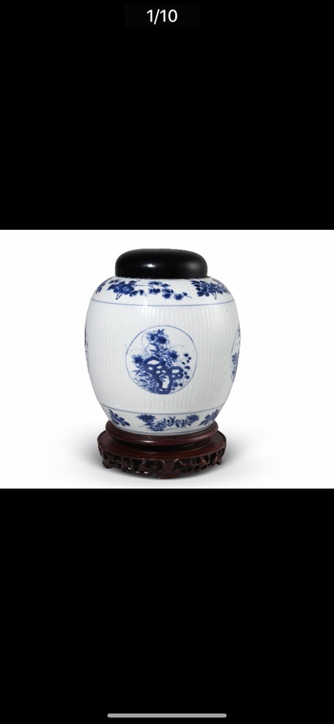 古玩陶瓷清康熙 青花瓜棱開光花卉紋罐拍賣,當前價格5777元