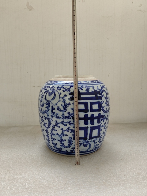 古玩陶瓷青花纏枝花卉紋三囍罐拍賣,當前價格680元