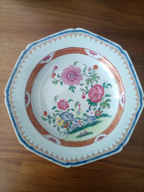 古玩陶瓷粉彩描金花卉紋八方盤拍賣，當前價格888元