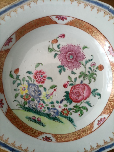 古玩陶瓷粉彩描金花卉紋八方盤拍賣，當前價格888元