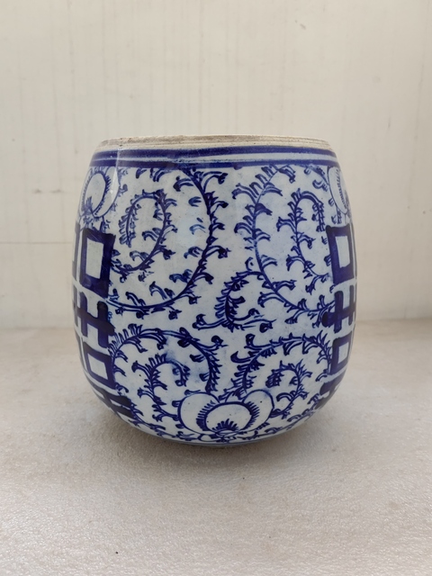 古玩陶瓷青花纏枝花卉紋三囍罐拍賣,當前價格680元