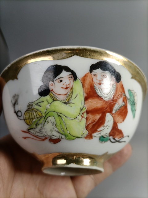 古玩陶瓷白釉描金開窗和合二仙碗拍賣，當前價格698元