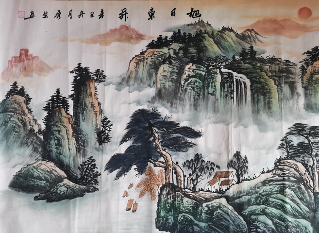 古玩字畫廣西美協山水畫家龍秀生山水拍賣，當前價格699元