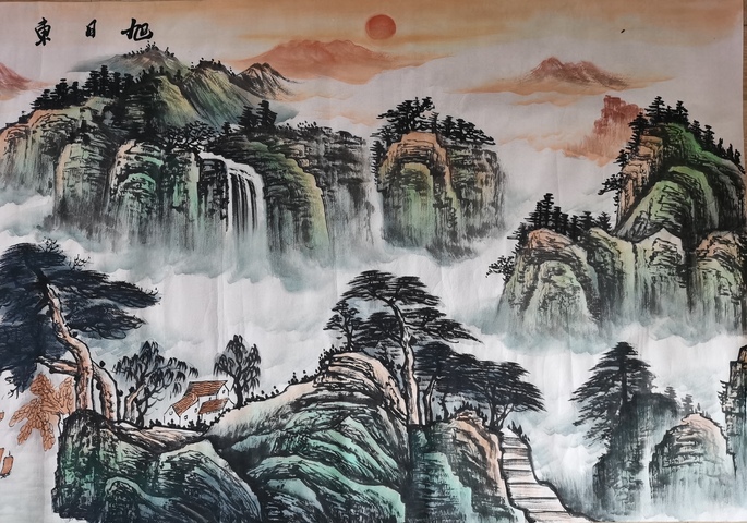 古玩字畫廣西美協山水畫家龍秀生山水拍賣，當前價格699元