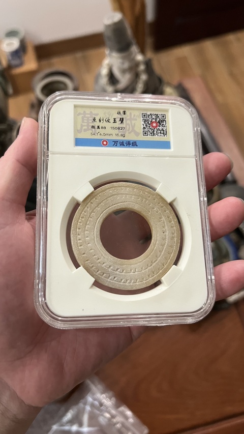古玩玉器戰(zhàn)國(guó)點(diǎn)刻紋壁拍賣(mài),當(dāng)前價(jià)格666元