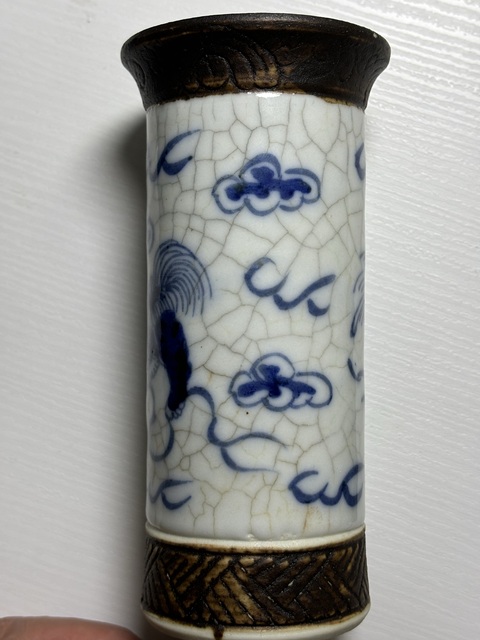 古玩陶瓷哥釉地鐵銹釉青花花插拍賣,當前價格1600元