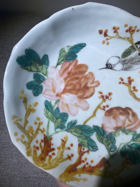 古玩陶瓷晚清淺降彩花鳥供盤拍賣,當前價格550元