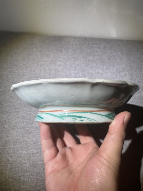 古玩陶瓷晚清淺降彩花鳥供盤拍賣,當前價格550元
