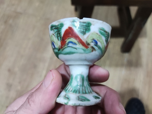 古玩陶瓷晚清山水紋 高足杯一對拍賣,當前價格128元