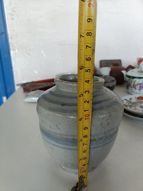 古玩陶瓷明晚.青花線條紋蓋罐拍賣，當前價格198元