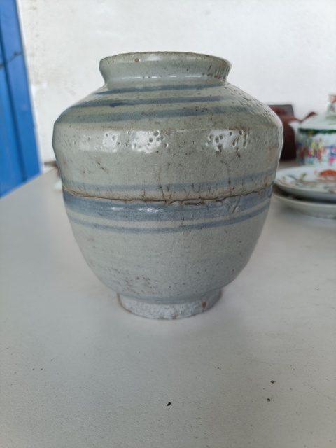 古玩陶瓷明晚.青花線條紋蓋罐拍賣，當前價格198元