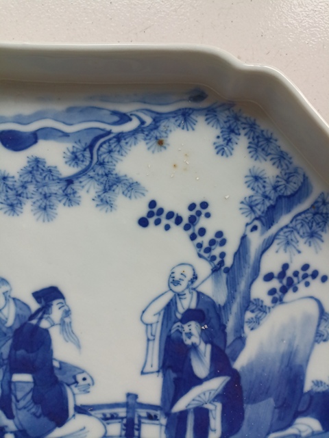 古玩陶瓷青花人物故事虎溪三笑八方盤拍賣，當前價格2888元