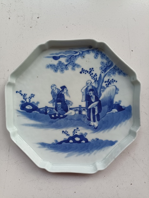 古玩陶瓷青花人物故事虎溪三笑八方盤拍賣，當前價格2888元