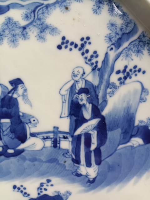 古玩陶瓷青花人物故事虎溪三笑八方盤拍賣，當前價格2888元
