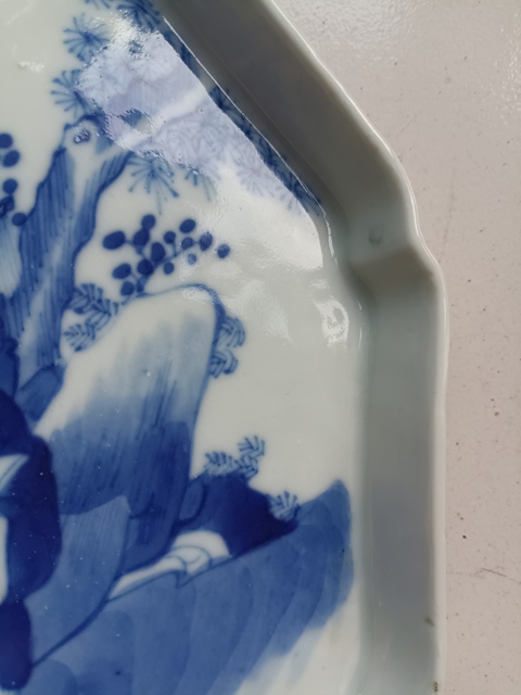 古玩陶瓷青花人物故事虎溪三笑八方盤拍賣，當前價格2888元
