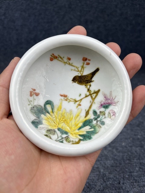 古玩陶瓷民國粉彩花鳥紋卷口水洗拍賣，當前價格2588元