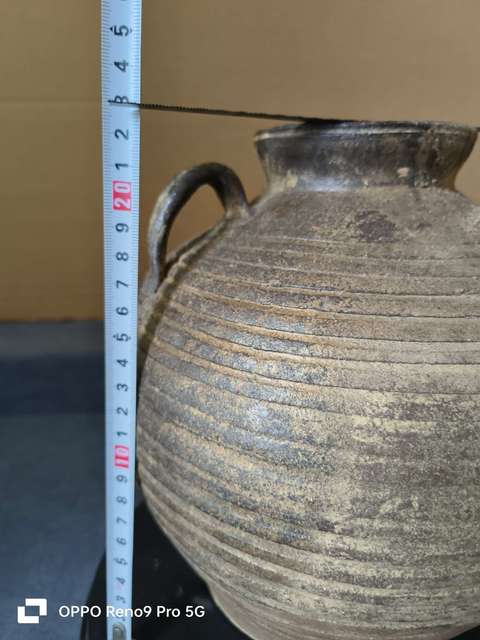 古玩陶瓷明代褐釉弦紋雙系大罐拍賣,當前價格980元