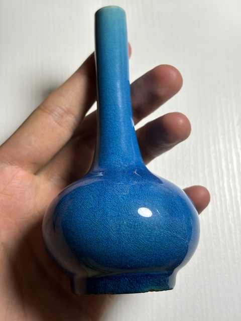 古玩陶瓷孔雀藍釉荸薺瓶拍賣，當前價格3500元