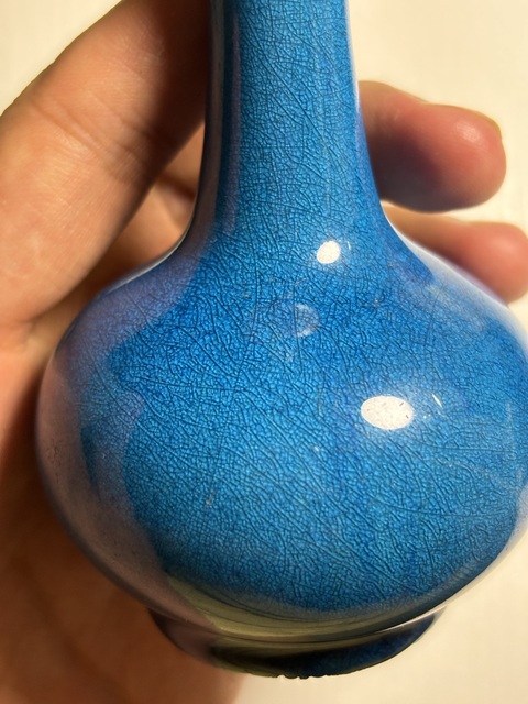 古玩陶瓷孔雀藍釉荸薺瓶拍賣，當前價格3500元
