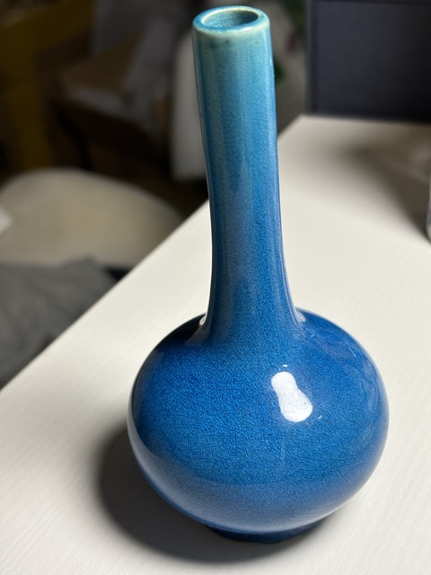 古玩陶瓷孔雀藍釉荸薺瓶拍賣，當前價格3500元