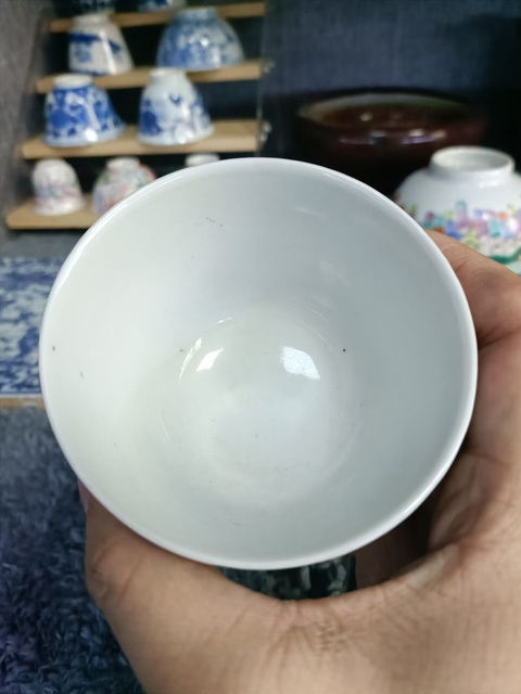 古玩陶瓷晚清福壽紋款博古圖青花杯拍賣，當前價格3888元