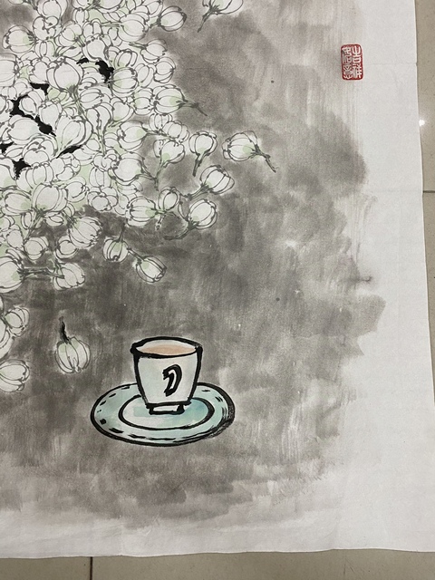 古玩字畫好一朵美麗的茉莉花,名家精品收藏佳作結緣國畫墨寶拍賣,當前價格899元