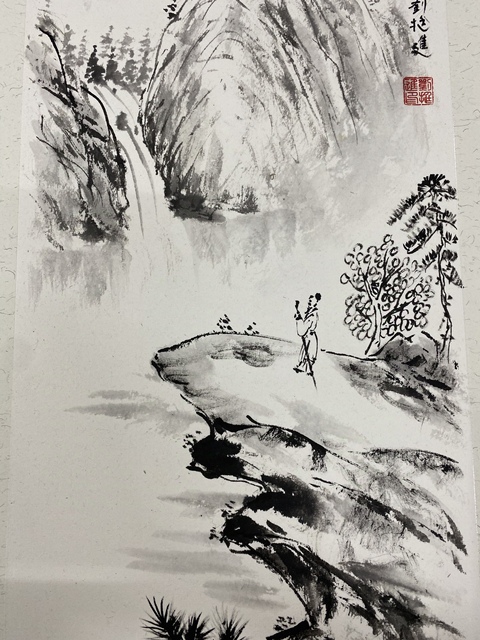 古玩字畫僅此一套，老年書畫協會會員，實力派畫家精品力作，水墨山水四條屏春夏秋冬卡紙收藏結緣拍賣，當前價格899元